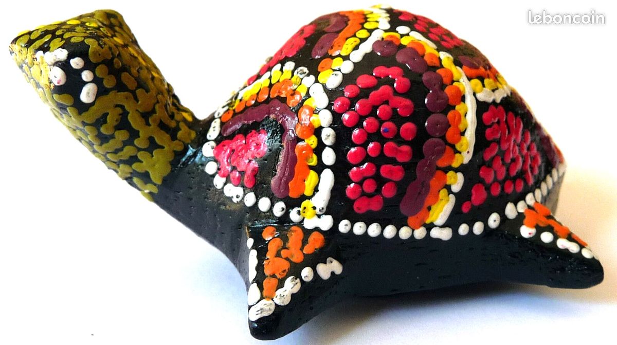 Pic à Cheveux Double / Pique Chignon En Bois - Décoration Peinture à Points Aborigène (tortue) - Neuf - Fait Main Indonésie