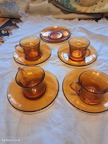 Lot De 2 Tasses à Déjeuner Duralex Couleur Ambrée - Occasion Bon état - Fabriqué En France