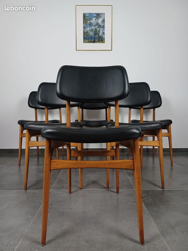 Série de 6 chaises vintage Stella simili cuir et bois (image 1)