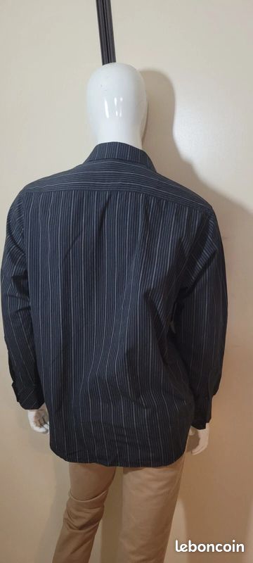 Chemise Devred Homme Noire à Rayures Grises - Taille L, Manches Longues - Occasion Très Bon état