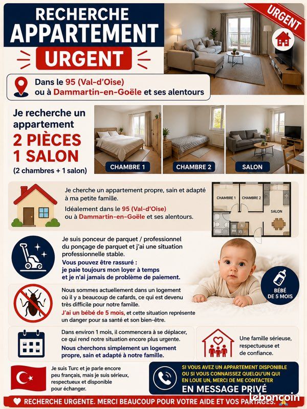 Appartement 2 pièces 60 m² · à Sarcelles · 60 m² · 1 000 €