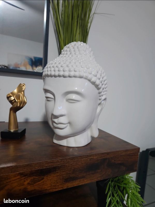 Décoration tête Bouddha céramique blanc (image 1)