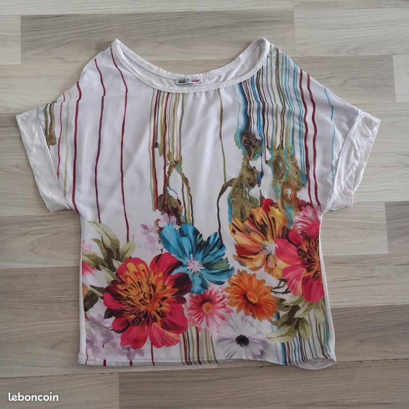 T-shirt femme blanc imprimé Made In Italy taille 38 (image 1)