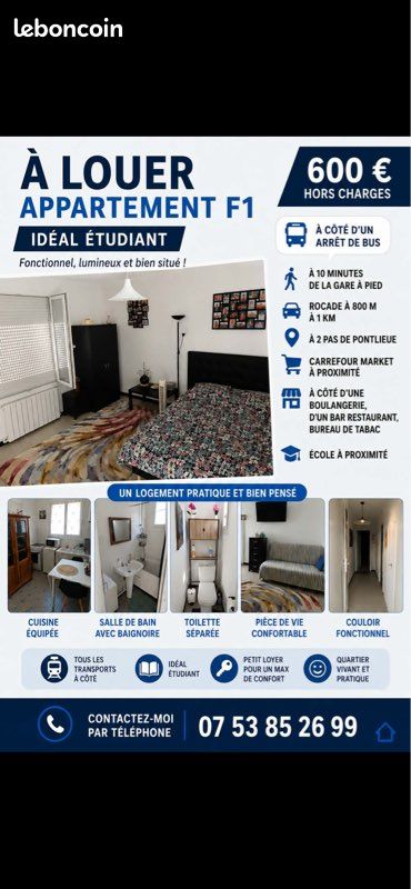 Appartement 1 pièce 33 m² · à Le Mans · 33 m² · 600 €/mois
