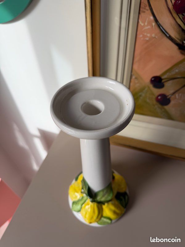 Bougeoir en céramique barbotine décor citron vintage (image 2)