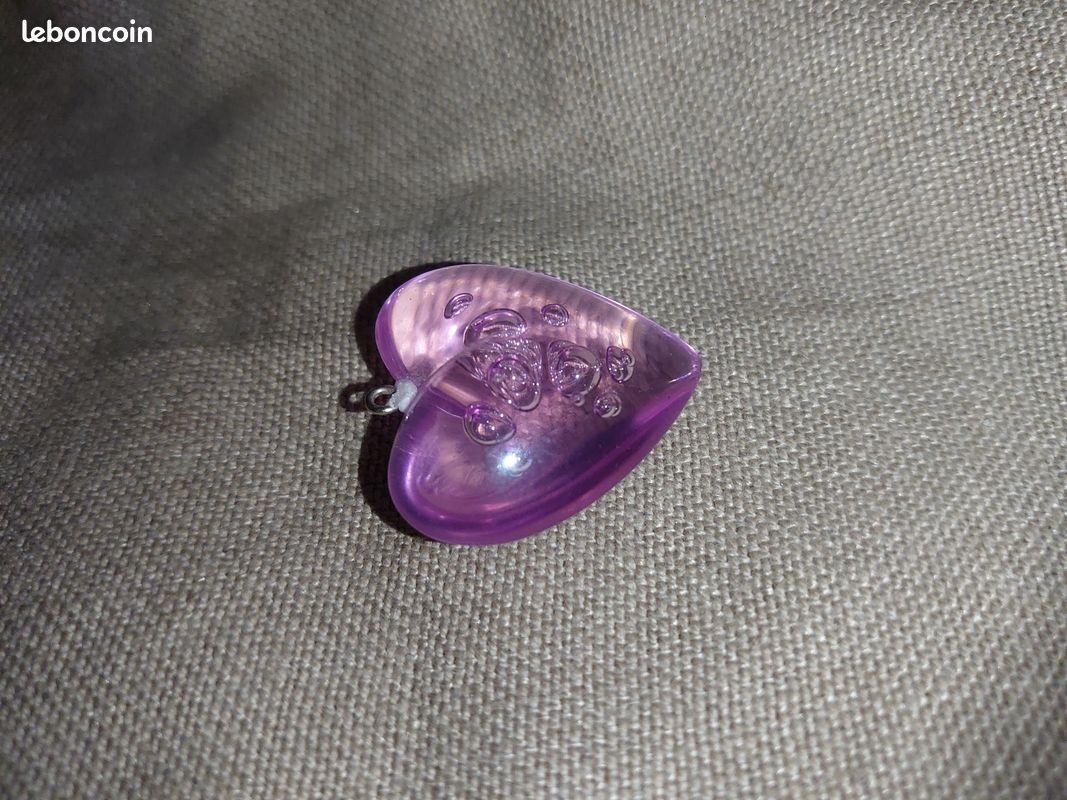 Pendentif grand coeur couleur parme translucide à bulle Vintage (image 8)
