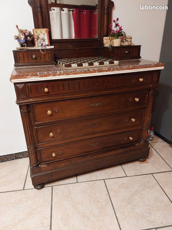 Commode ancienne bois et marbre (image 2)