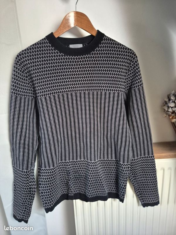 Pull Cos Noir Gris Et Blanc Taille S - Occasion Très Bon état, Coton, Col Rond, Style Pullover