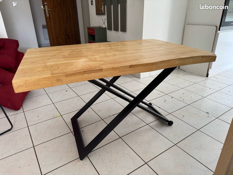Table en bois brut/ fer forgé télescopique (image 1)