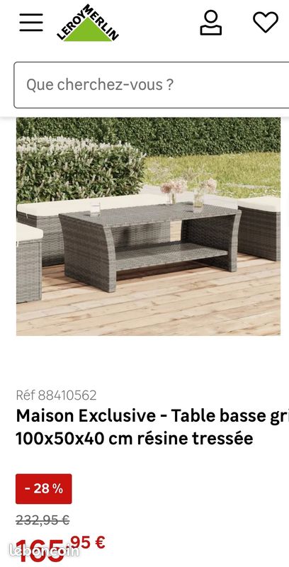 Table basse Hesperide résine tressée grise neuve (image 3)