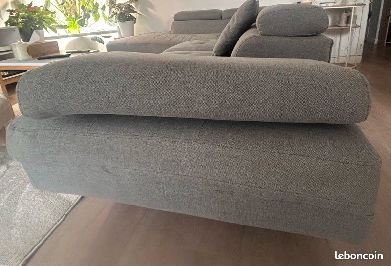 Canapé d’angle gauche gris avec méridienne et coffre – 270 cm (image 7)