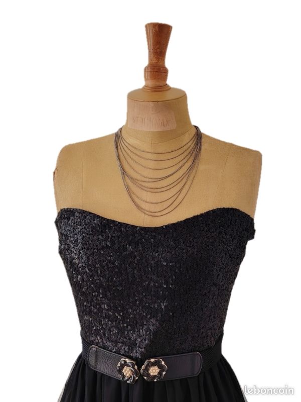 Robe Cocktail Noire Longue En Satin Jus De Pom - Taille 40, Neuve Avec étiquette