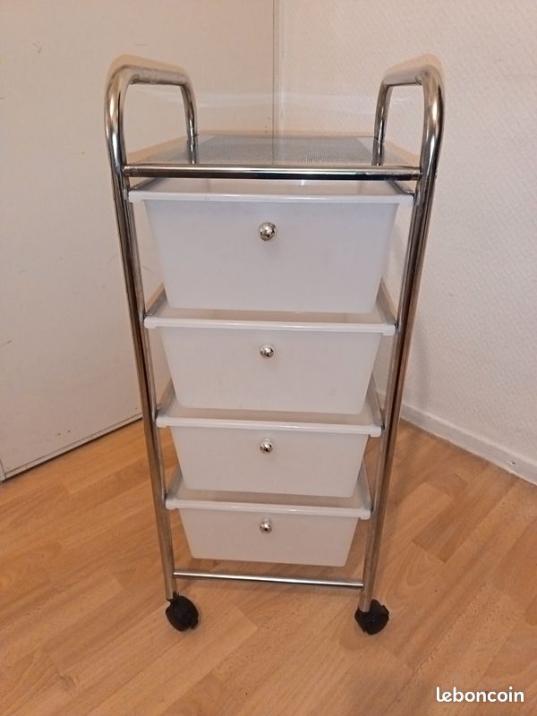 Caisson sur roulettes gina, en métal avec 4 tiroirs en plastique blanc (image 1)