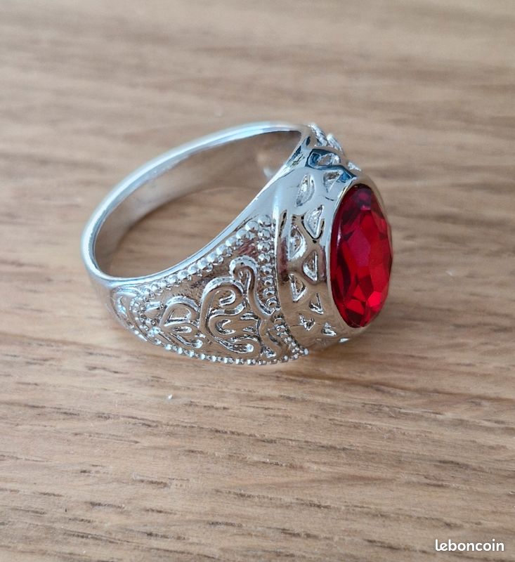Bague Argent Rubis Zirconium Vermeil T58 - Style Unique Et élégant