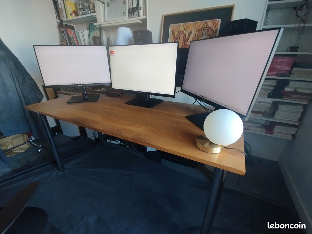 Bureau / table avec plateau en chêne vernis + pieds métallique couleur argent (image 1)