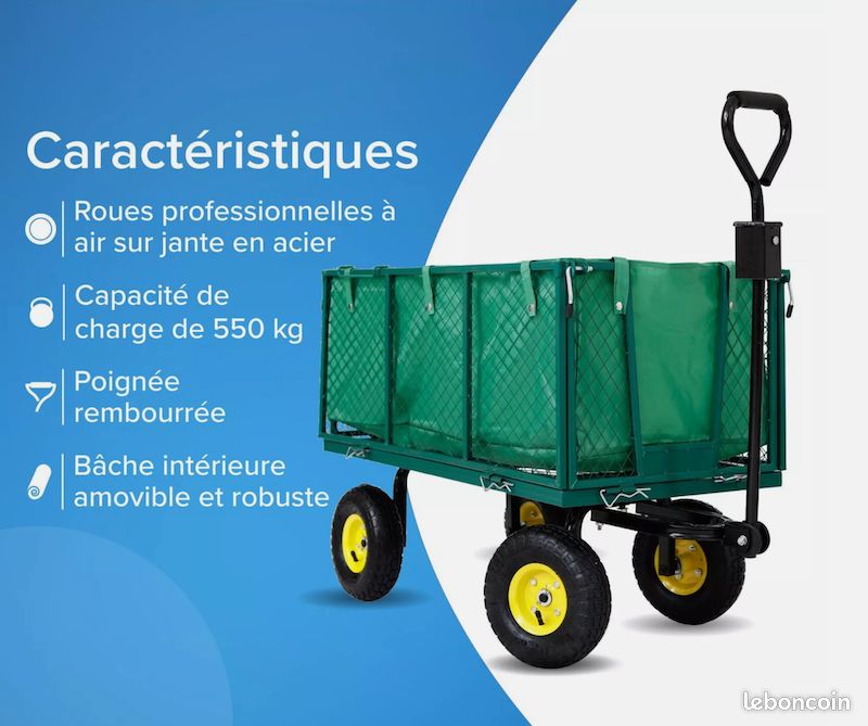 Chariot de Transport – 550kg - Chariot de Jardin - Chariot à Outils - Neuf - Livraison gratuite (image 2)