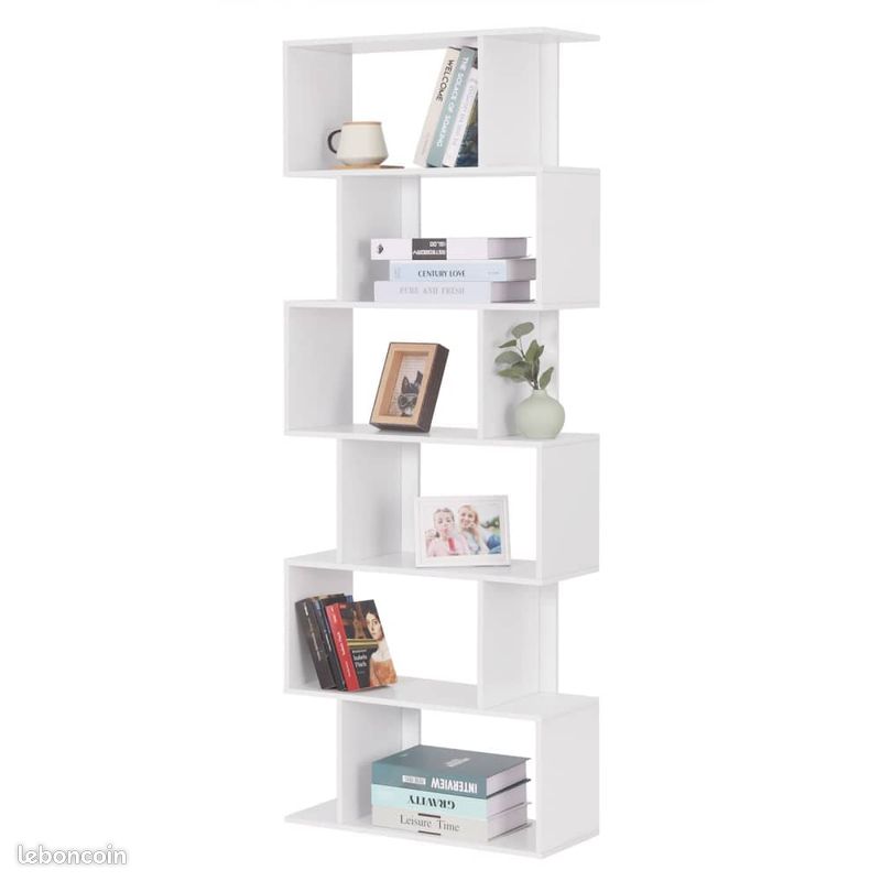 Bibliothèque Escalier 6 Niveaux – Étagère de Rangement Design Zigzag – Blanc Épuré – 60x160 cm (image 3)
