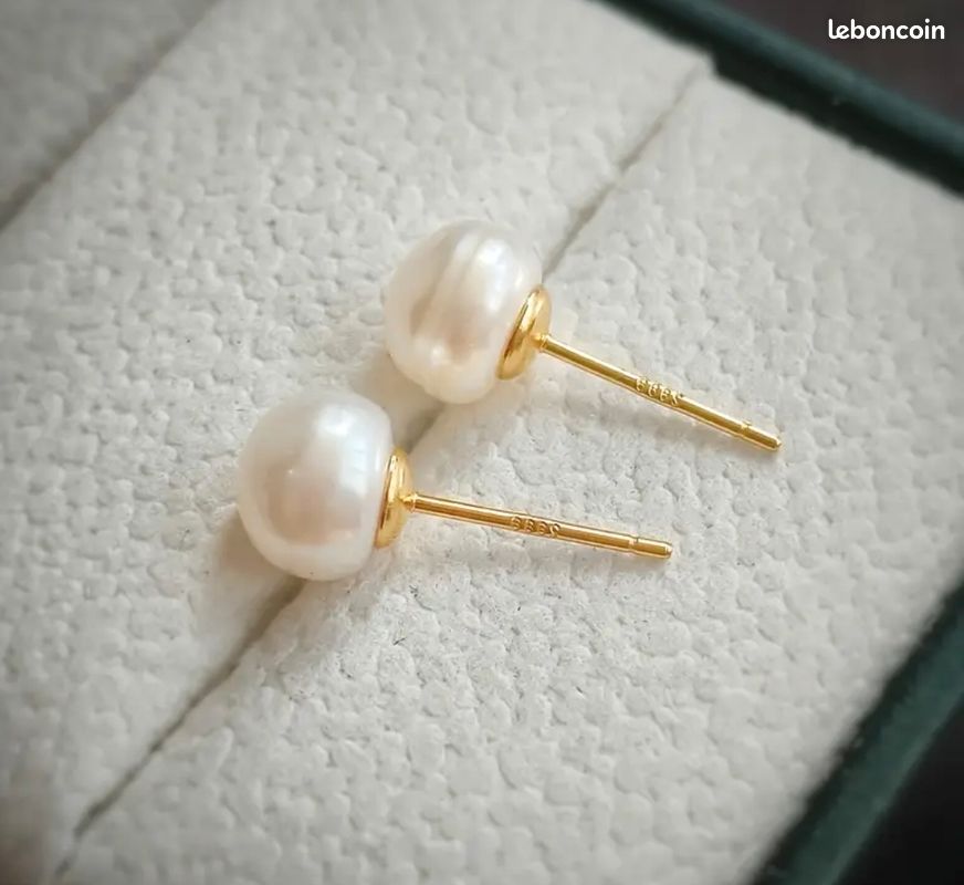 Boucle d'oreilles perle d'eau douce blanche s925 doré (image 4)