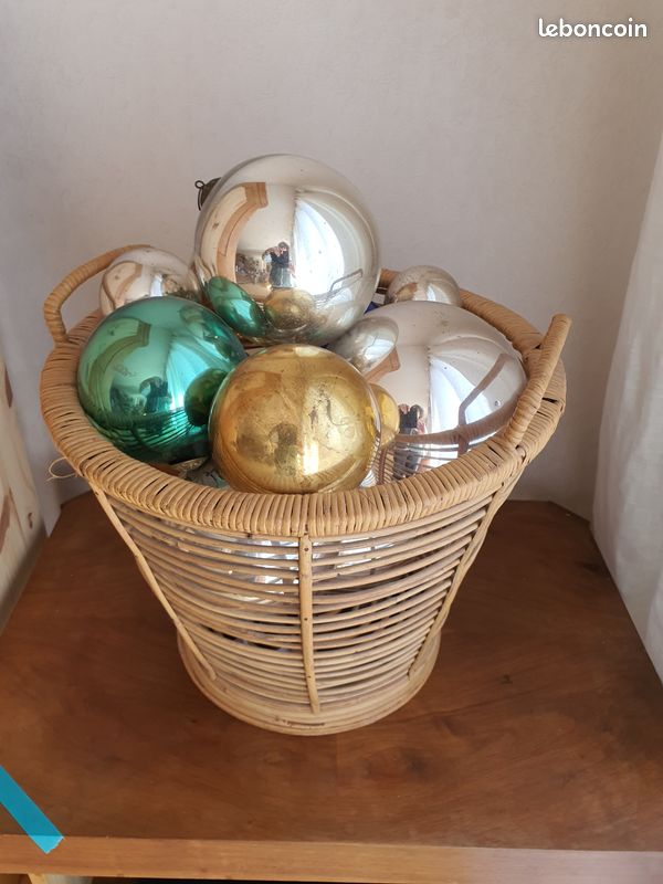 Ancienne Boule De Noël En Verre églomisé Mercurisé - 1900, Diamètre 7,5 Cm
