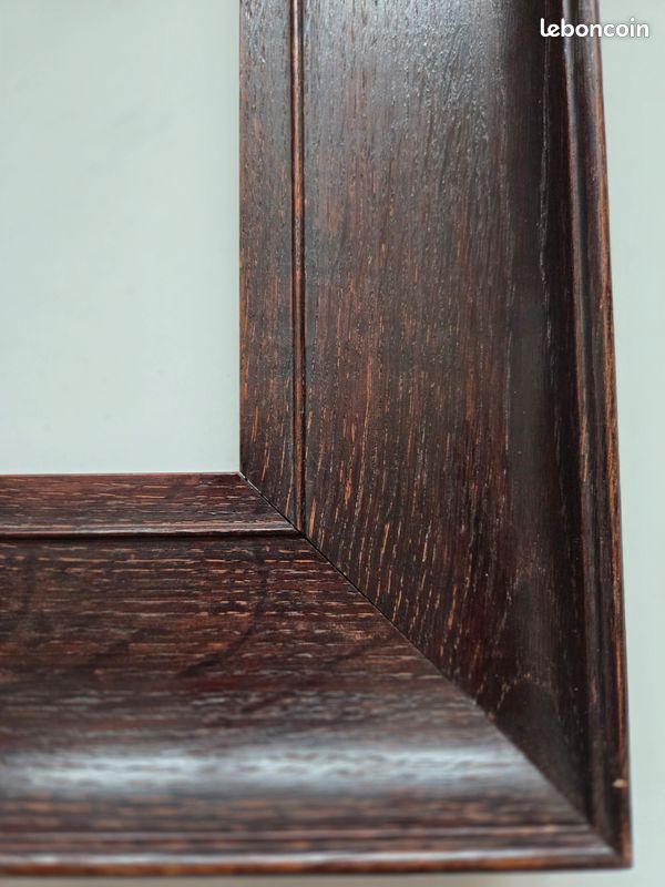 Cadre ancien en bois foncé gradin large bandeau pente tableau miroir encadrement (image 2)