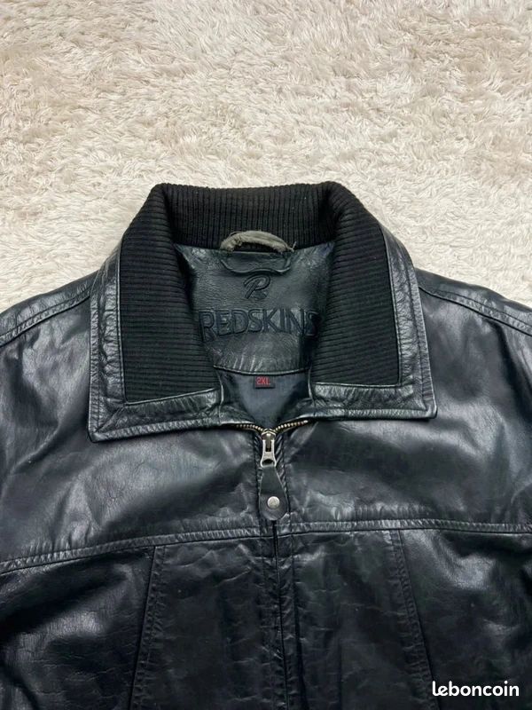 Veste Blouson cuir Redskins vintage US 90's - cuir buffle noir - XL homme (image 3)