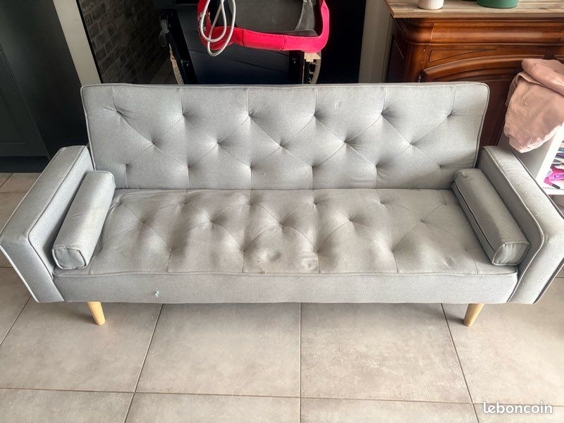 Canapé lit enfant gris 2m de longueur par 1m de largeur déplié (image 1)