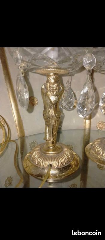 Paire de lampes de table femmes dorées laiton portant coupelles verres transparent luminaire lumière lustre vintage (image 5)