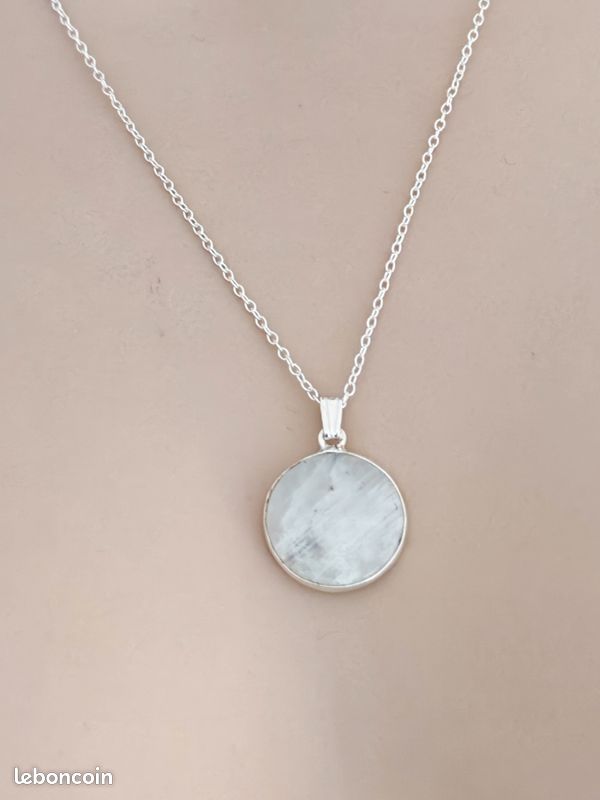 Collier Préhnite Naturelle Et Argent 925 – Pierre Verte Avec Inclusions Noires, Fait Main Inde