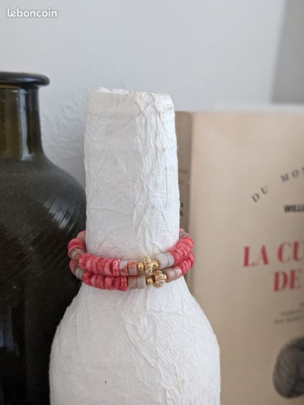 Créoles perles coquillage heishi corail (image 4)