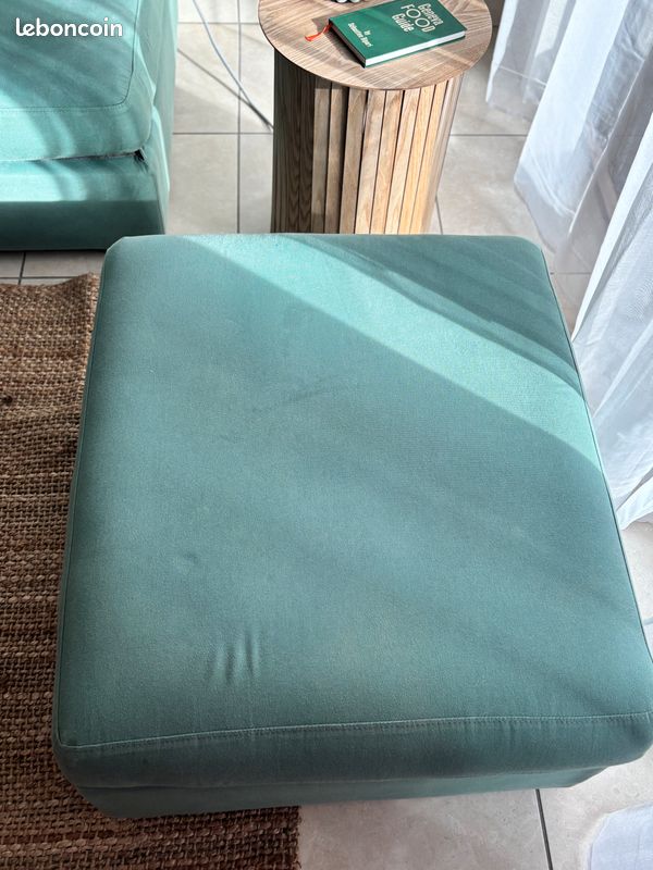 Canapé convertible 2 places + pouf – tissu vert eucalyptus – Lit 2 places intégré – Lyon 2 (image 7)