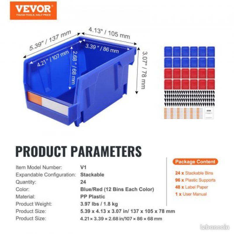 Plastic Storage Containers (12.7 x 10.2 x 7.6 cm), Hanging, Stackable Storage Containers, Blue/Red, 24-Pack, Sturdy Stackable Containers for Organizing Closets, Kitchens, Offices or Pantries (image 4)