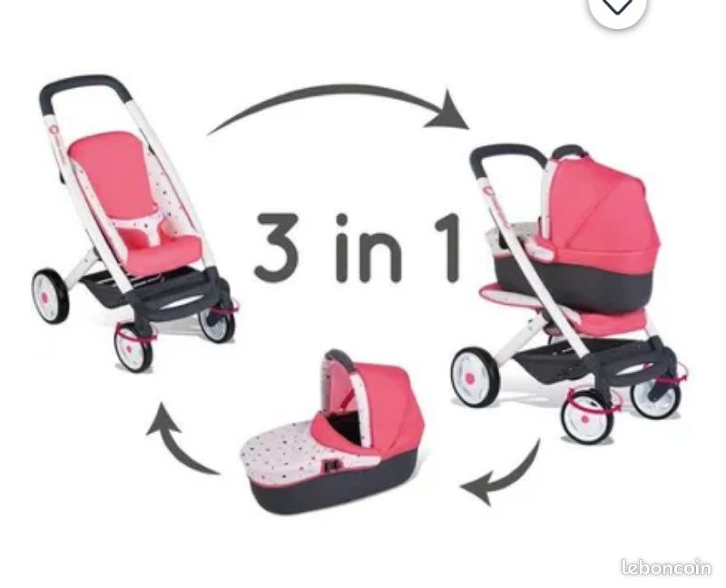 Poussette Smoby Bébé Confort Combi 3 en 1 - Roues Silencieuses - Rose (image 1)