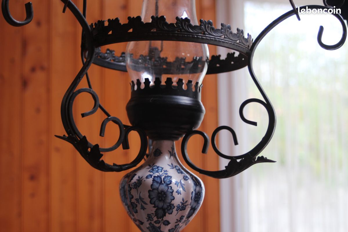 Lustre ancien fer forge et ceramique (mch) (image 2)