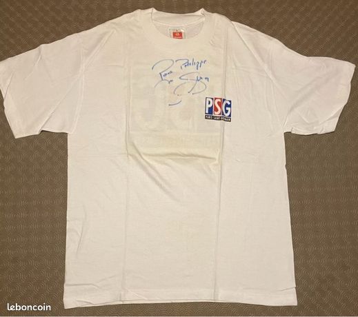 T-shirt PSG Paris Saint-Germain Signé Marco Simone - Taille L, Vintage Avant 2000, Rare