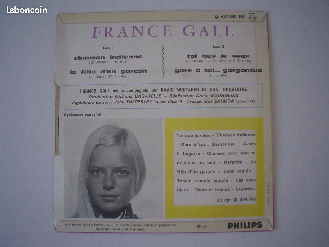 France Gall: Chanson indienne 45 T vinyle (image 3)