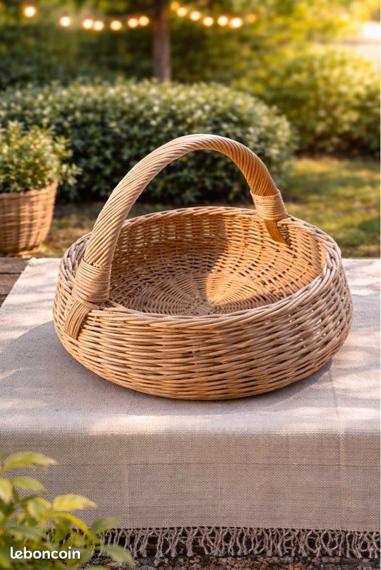 Panier - Gondole de courses - Osier blanc - Housse beige - Dimensions