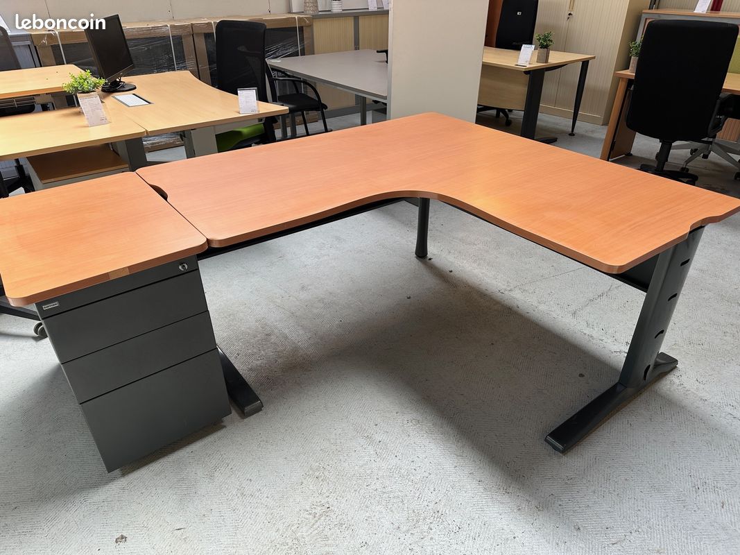Bureau retour merisier 212x160cm Caisson (image 1)