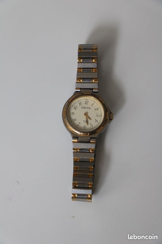 Montre Bracelet Vintage INOX Numérique Quartz - Unisexe, Boîtier Doré, Bracelet Marron, Neuve Pile