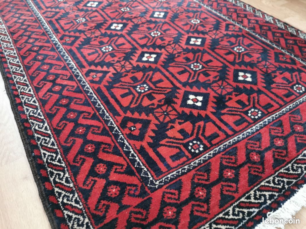 188×108cm TAPIS PERSAN FAIT MAIN LAINE TAPIS D'IRAN VINTAGE TAPIS D'ORIENT ANCIEN (image 3)