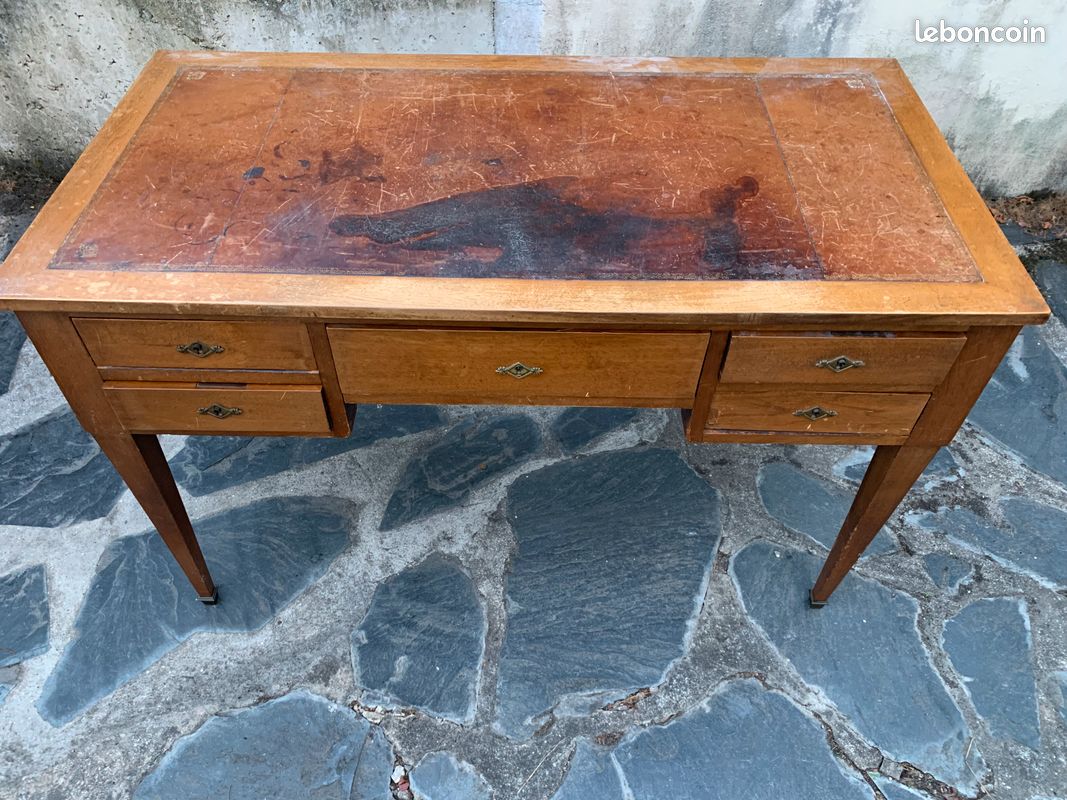 Bureau ministre tablettes tiroirs bois a restaurer avec clefs (image 2)