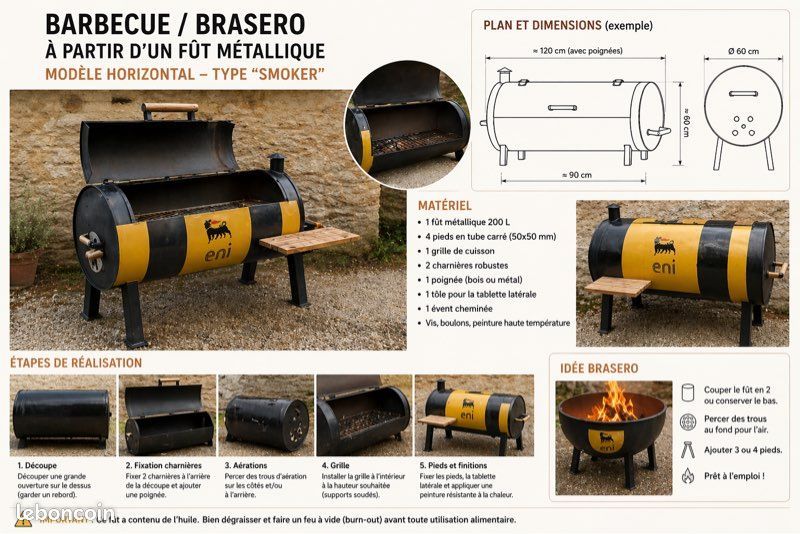 Fûts métalliques vides – idéals barbecue / brasero ou déco (image 3)