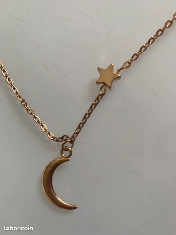 Collier lune étoile métal doré (image 1)