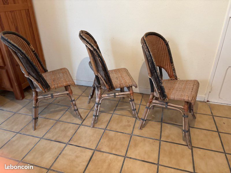 Lot De 3 Chaises En Rotin Naturel - Hauteur 86 Cm - Design Paris Prix - Neuves