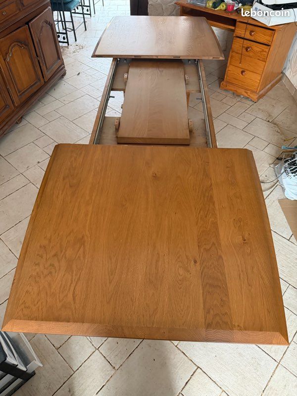 Table bois extensible avec rallonge intégrée – style chêne – très bon état (image 4)