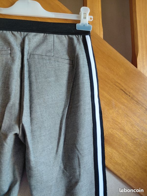 Pantalon Jennyfer Taille 34 Gris Chiné Tailleur Cigarette Slim Bandes Noires Habillé (image 11)