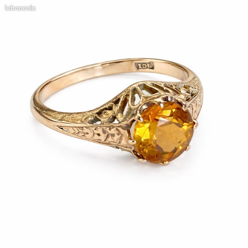 Bague Vintage En Or Jaune 9 Carats Avec Opale De Feu - Taille M - 5,56 Grammes - Occasion