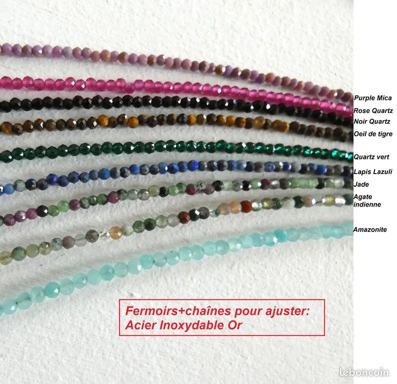 Collier fin perles naturelles femmes, véritable pierres , multicolore, ras de cou neufs (image 3)
