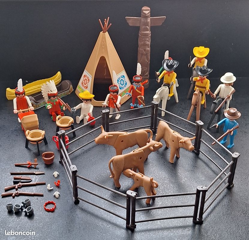 D'Occasion Playmobil Indien Cowboy Chevaux Entraîneur Canoë