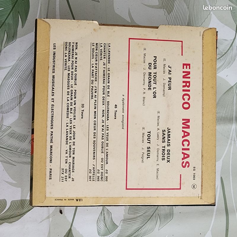 Enrico Macias - J'ai peur - 45T (image 2)