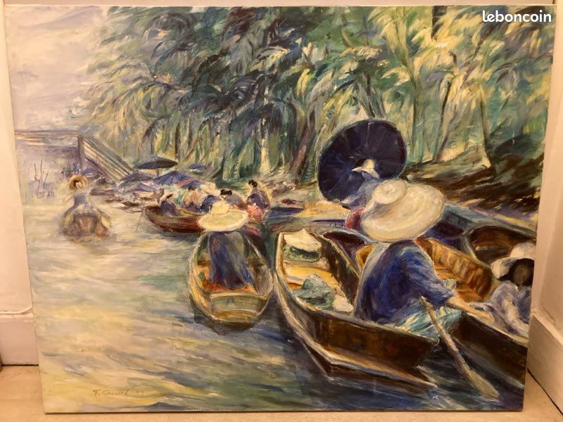 Tableau « Marché flottant en Asie « 80x65 (image 1)